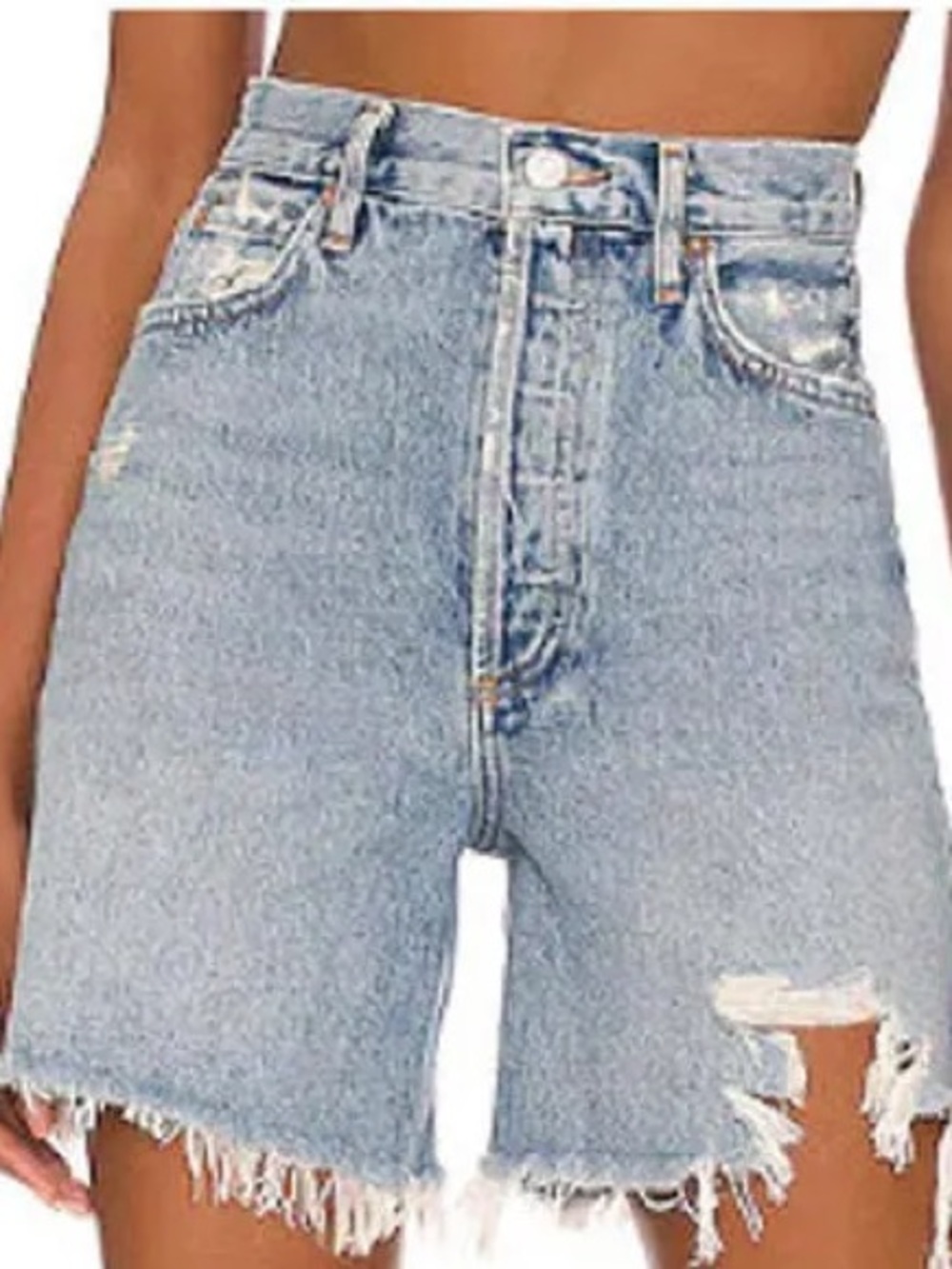Agolde Stella Light Blue High-Rise Frayed Denim Shorts 24